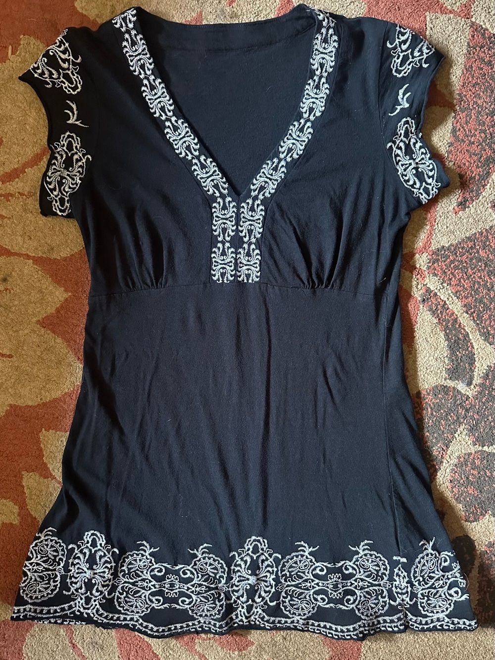 Vintage MAXAZRIA Black Embroidered V-Neck Women's Top